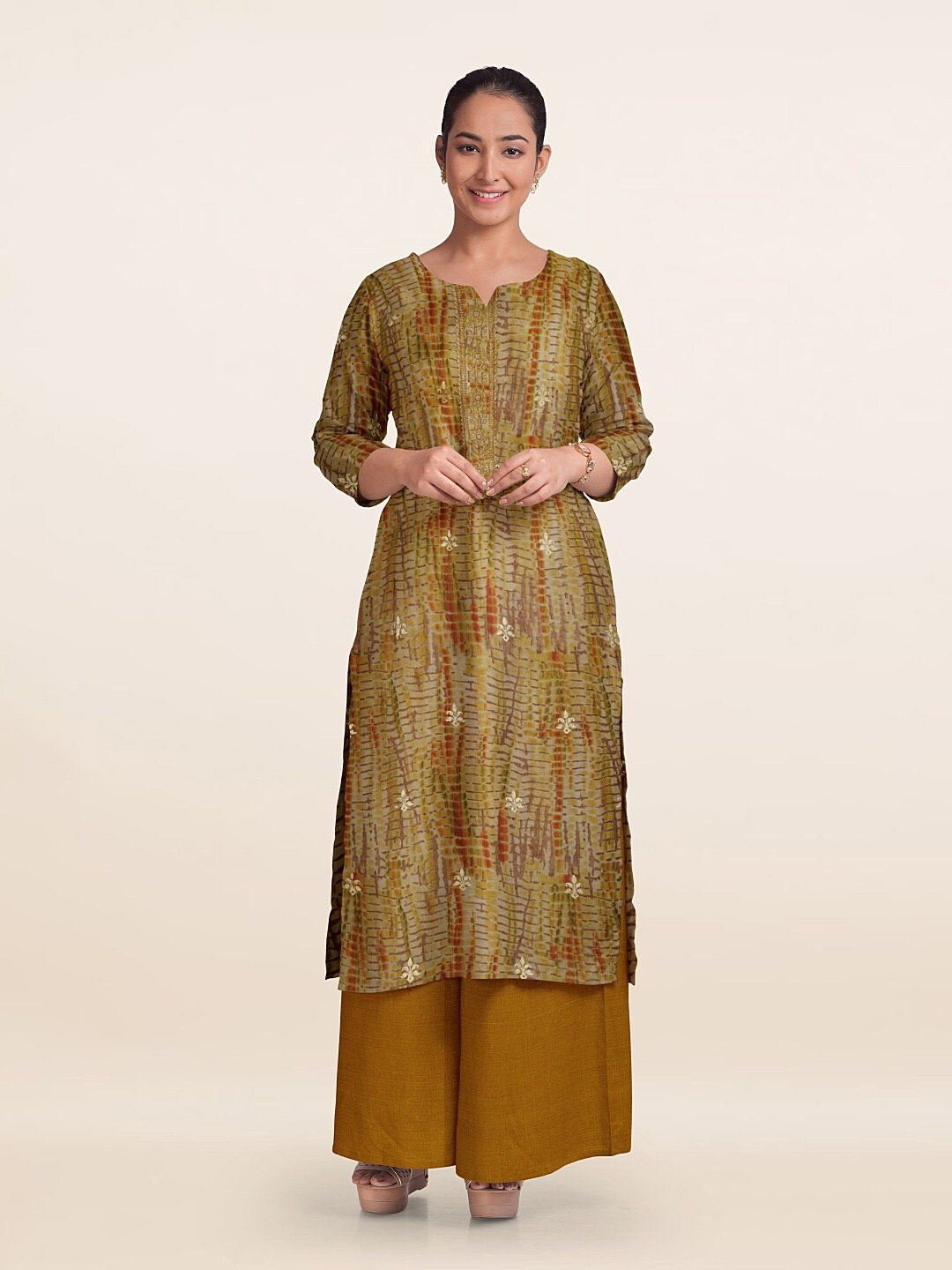 

Pothys Printed Unstitched Dress Material, Yellow