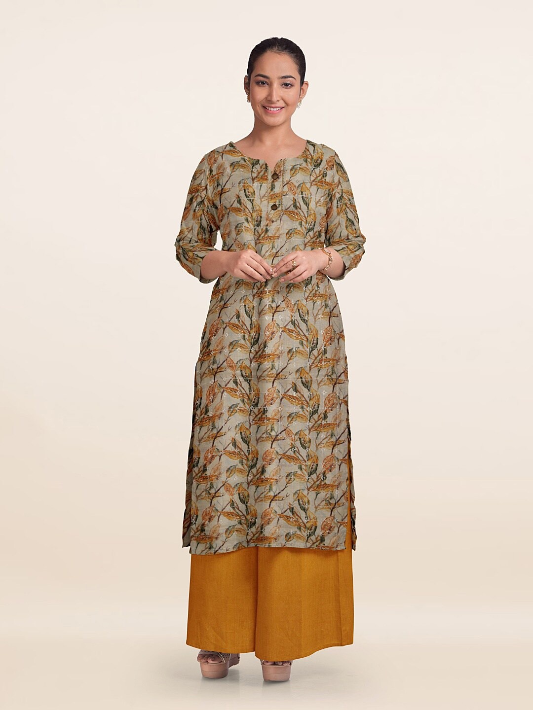 

Pothys Printed Unstitched Dress Material, Cream