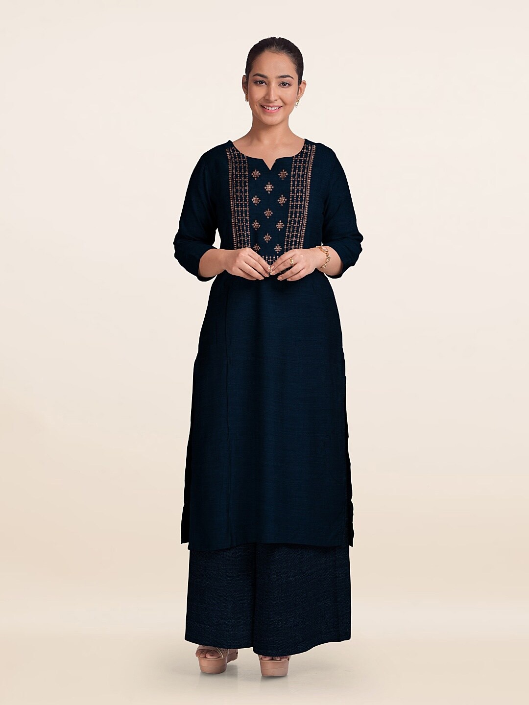 

Pothys Embroidered Art Silk Unstitched Dress Material, Blue
