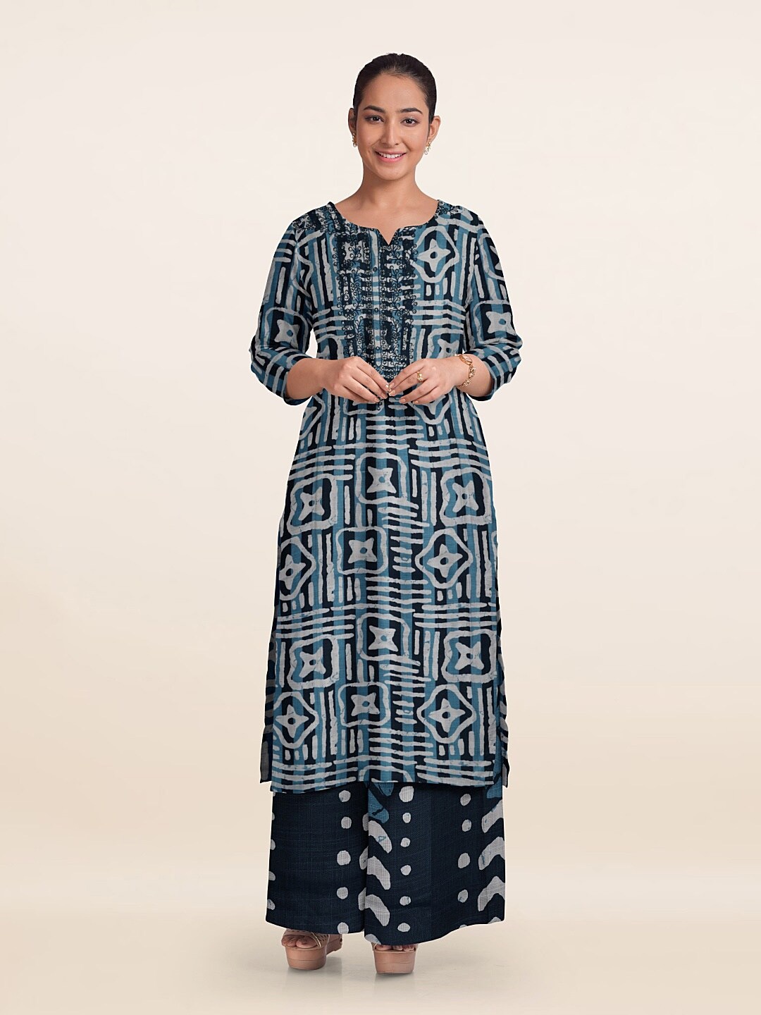 

Pothys Embroidered Unstitched Dress Material, Green