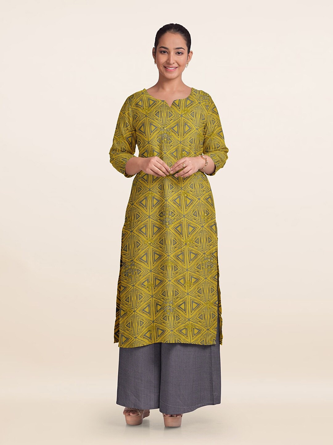 

Pothys Printed Unstitched Dress Material, Yellow