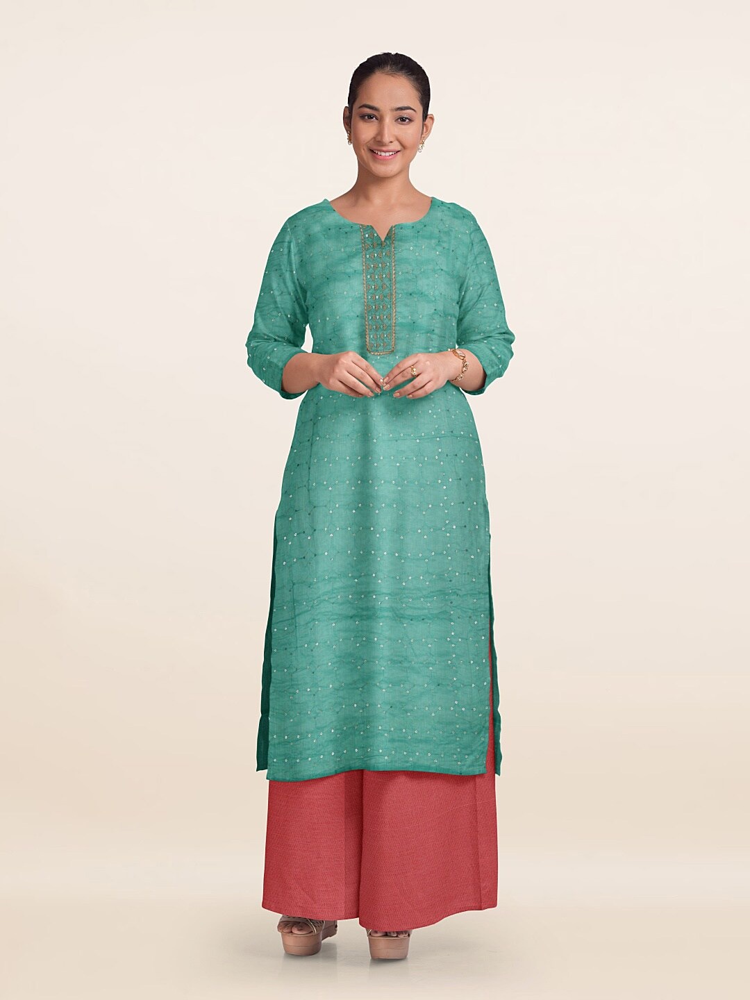 

Pothys Embroidered Unstitched Dress Material, Green