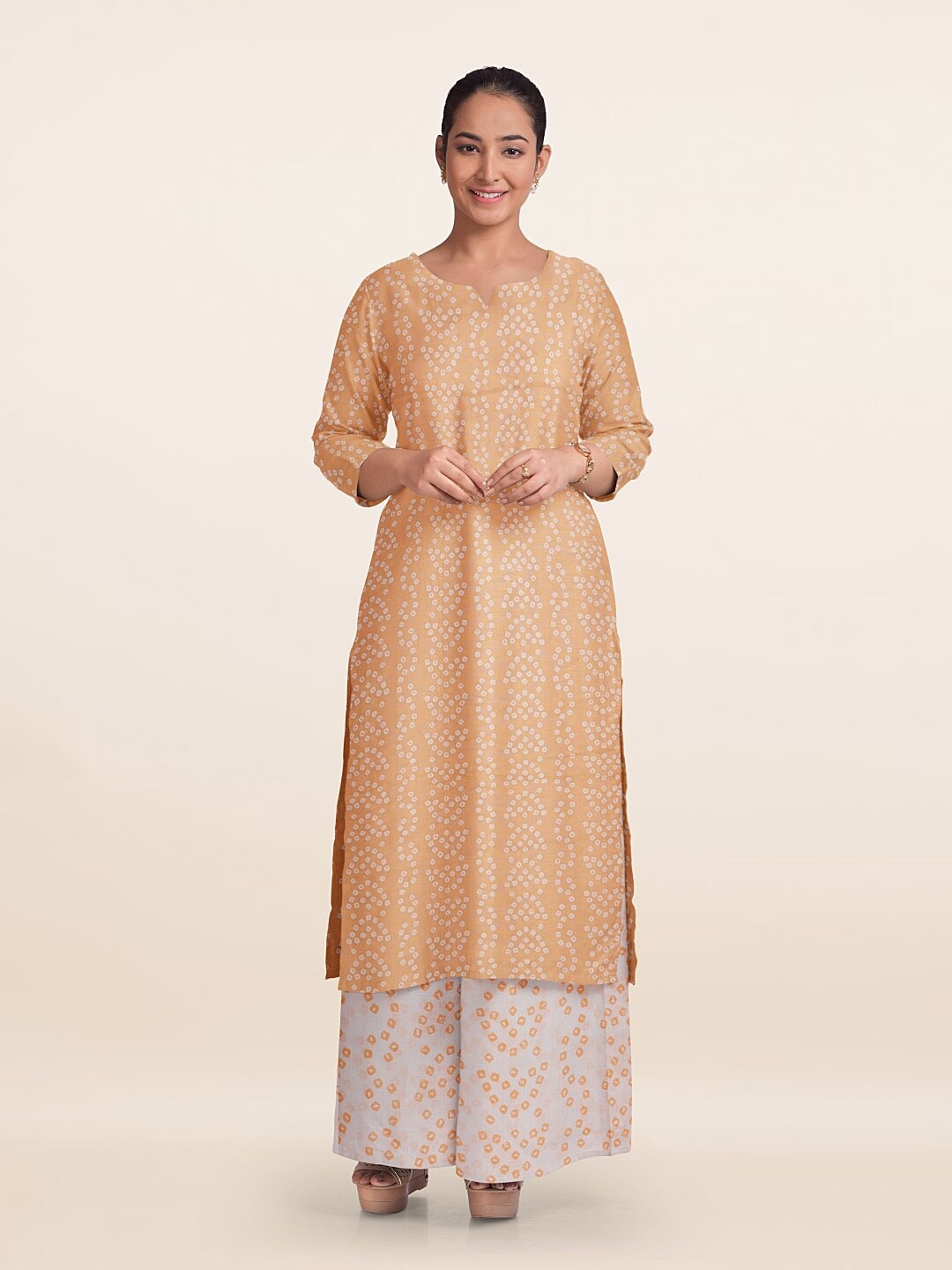 

Pothys Printed Unstitched Dress Material, Peach