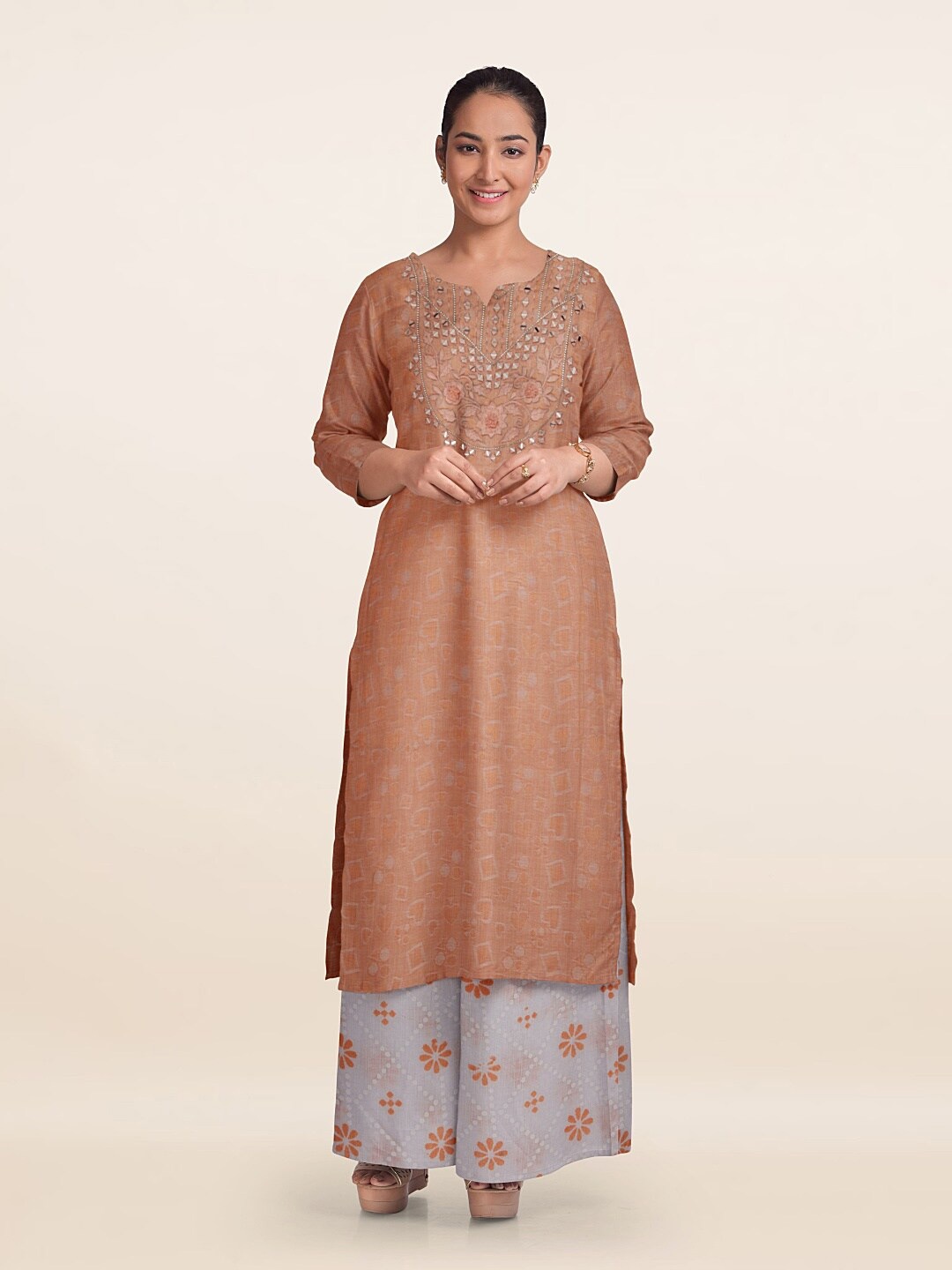 

Pothys Printed Unstitched Dress Material, Peach