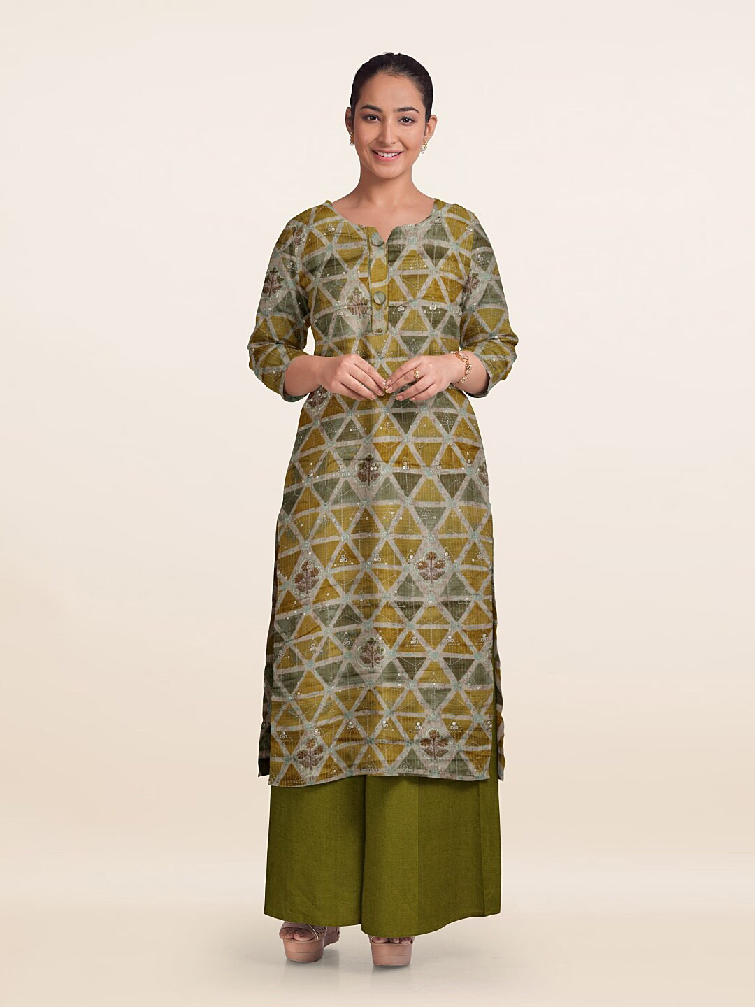 

Pothys Printed Unstitched Dress Material, Green