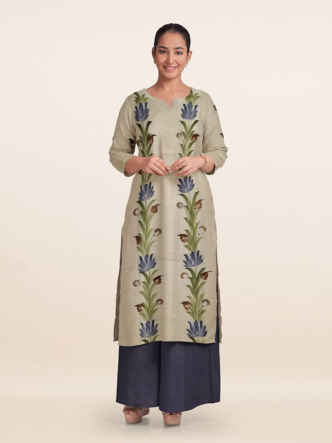 

Pothys Printed Unstitched Dress Material, Cream