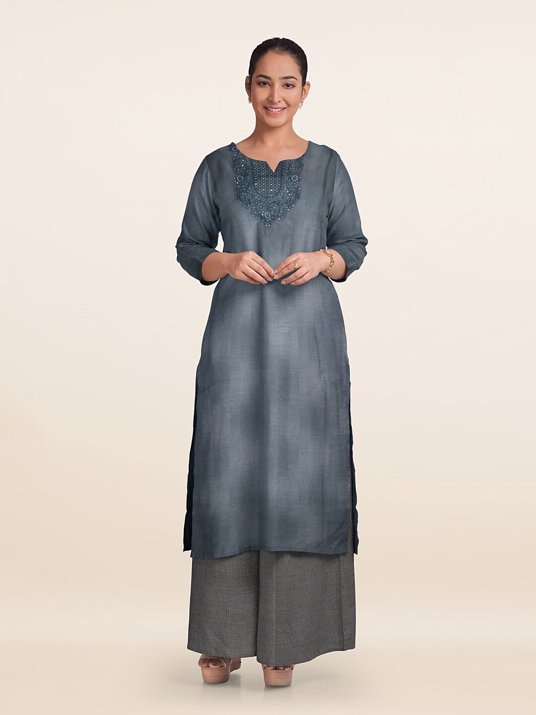

Pothys Printed Unstitched Dress Material, Grey