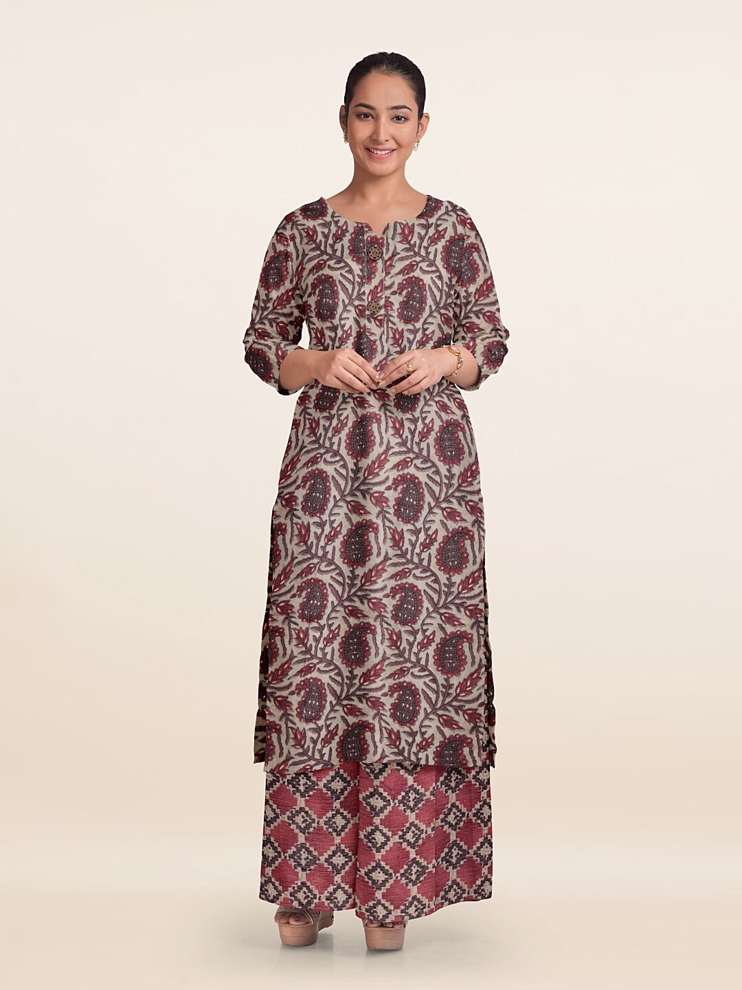 

Pothys Printed Unstitched Dress Material, Cream