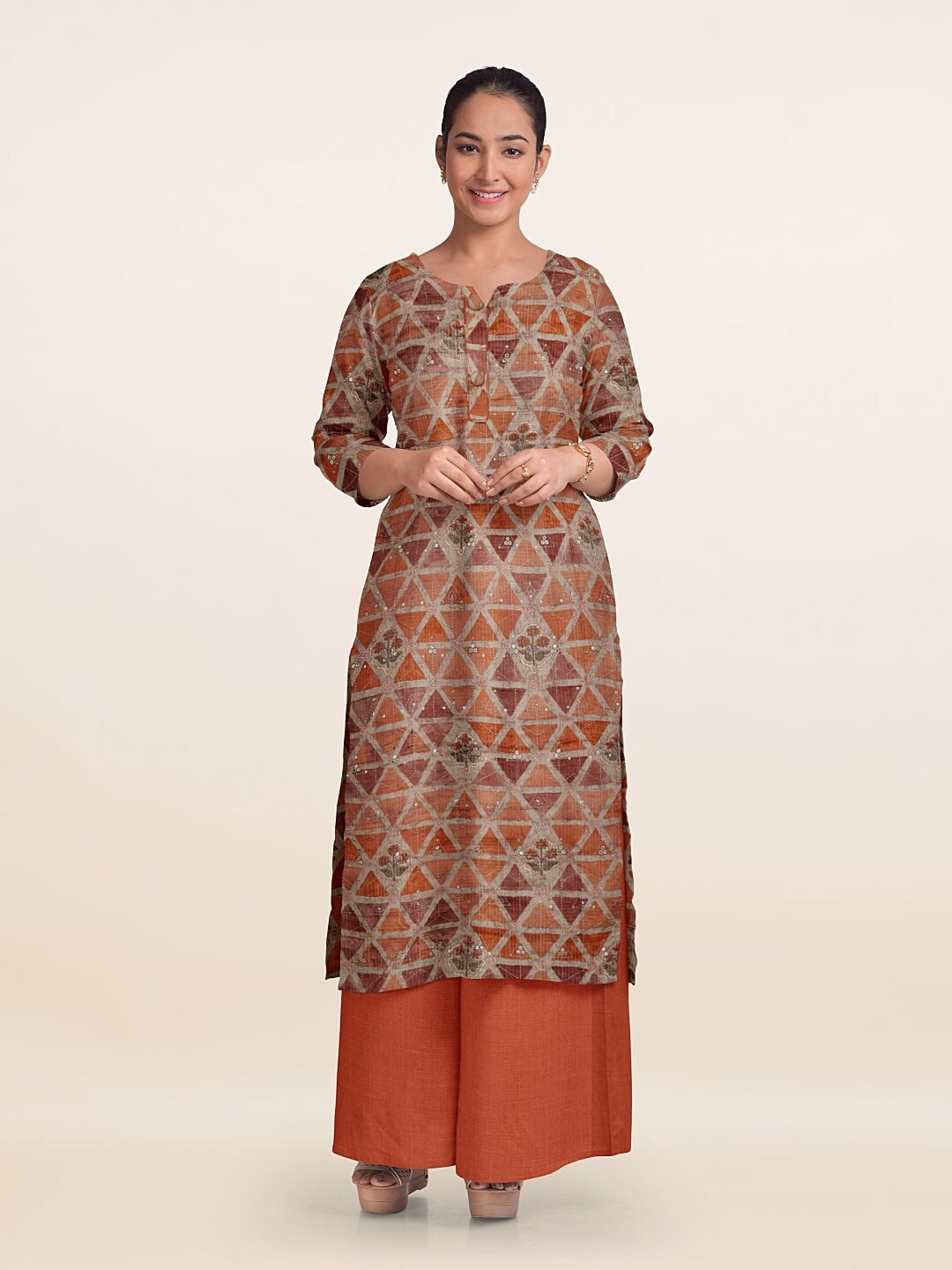 

Pothys Printed Unstitched Dress Material, Peach