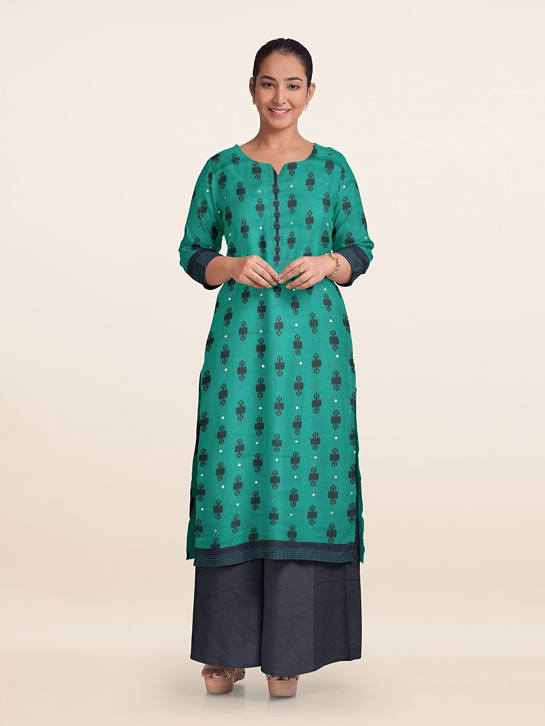 

Pothys Printed Unstitched Dress Material, Blue