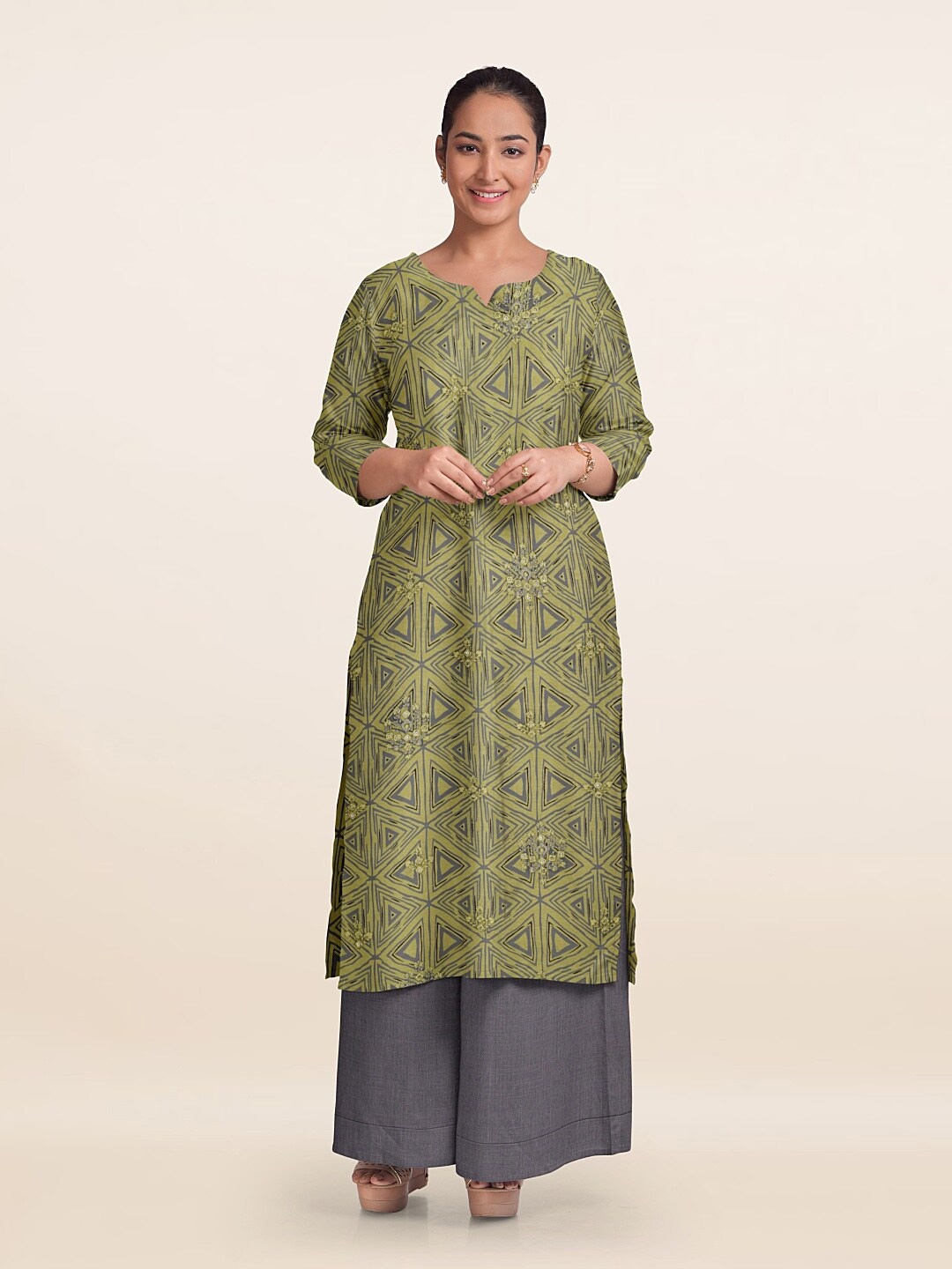 

Pothys Unstitched Dress Material, Green