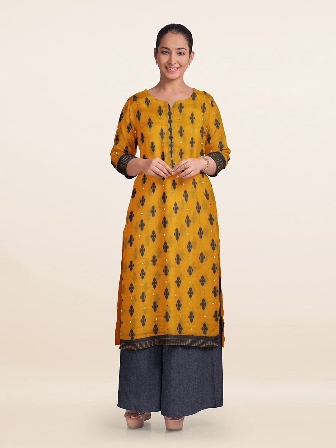 

Pothys Unstitched Dress Material, Yellow