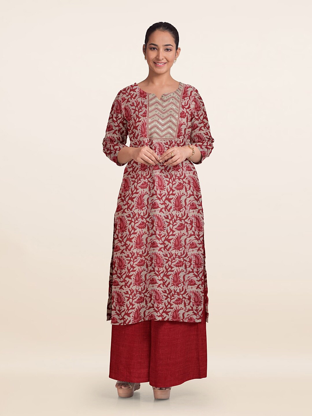 

Pothys Unstitched Dress Material, Red