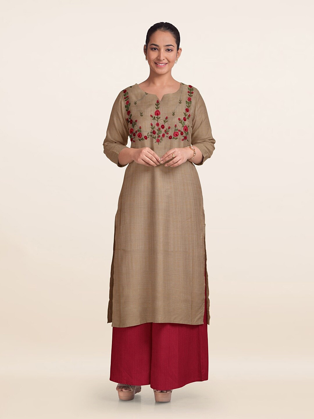

Pothys Jute Cotton Unstitched Dress Material, Cream