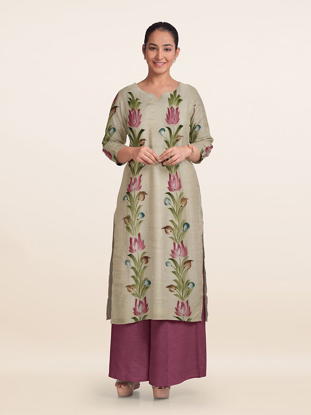

Pothys Printed Unstitched Dress Material, Cream