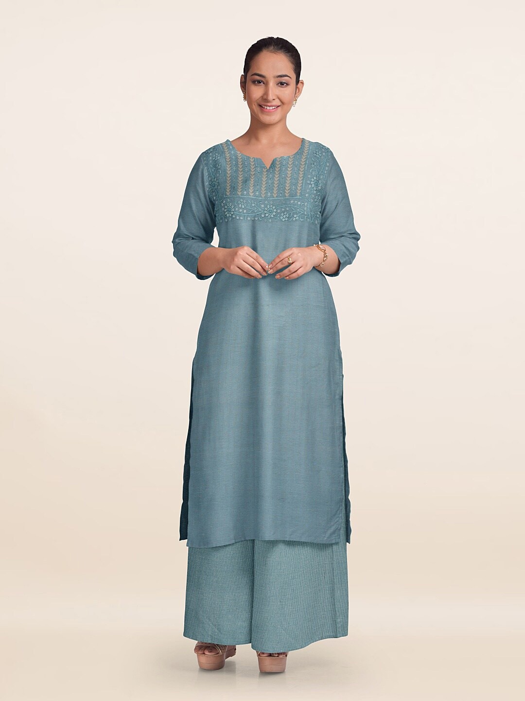 

Pothys Embroidered Jute Cotton Unstitched Dress Material, Blue