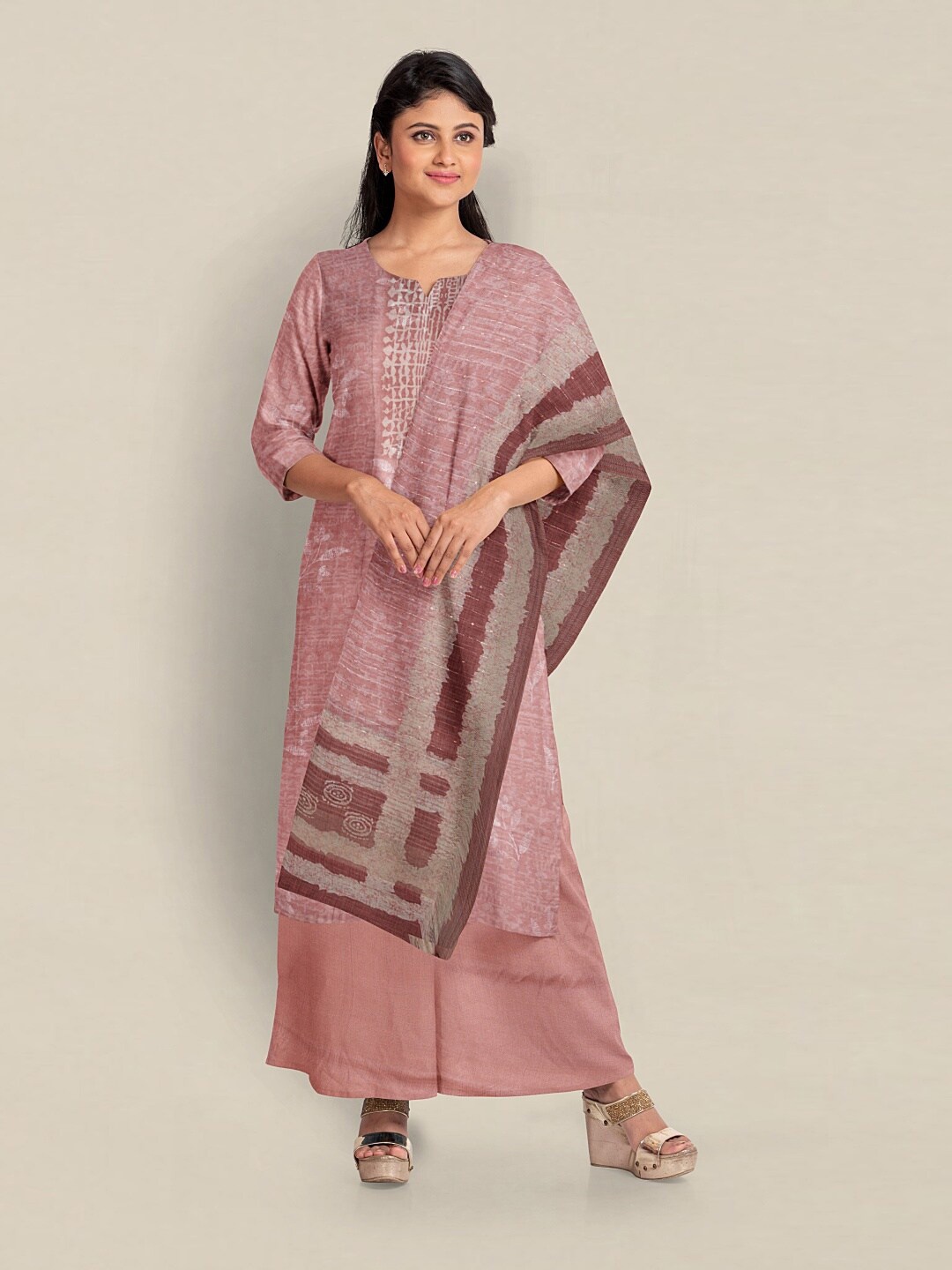 

Pothys Unstitched Dress Material, Peach