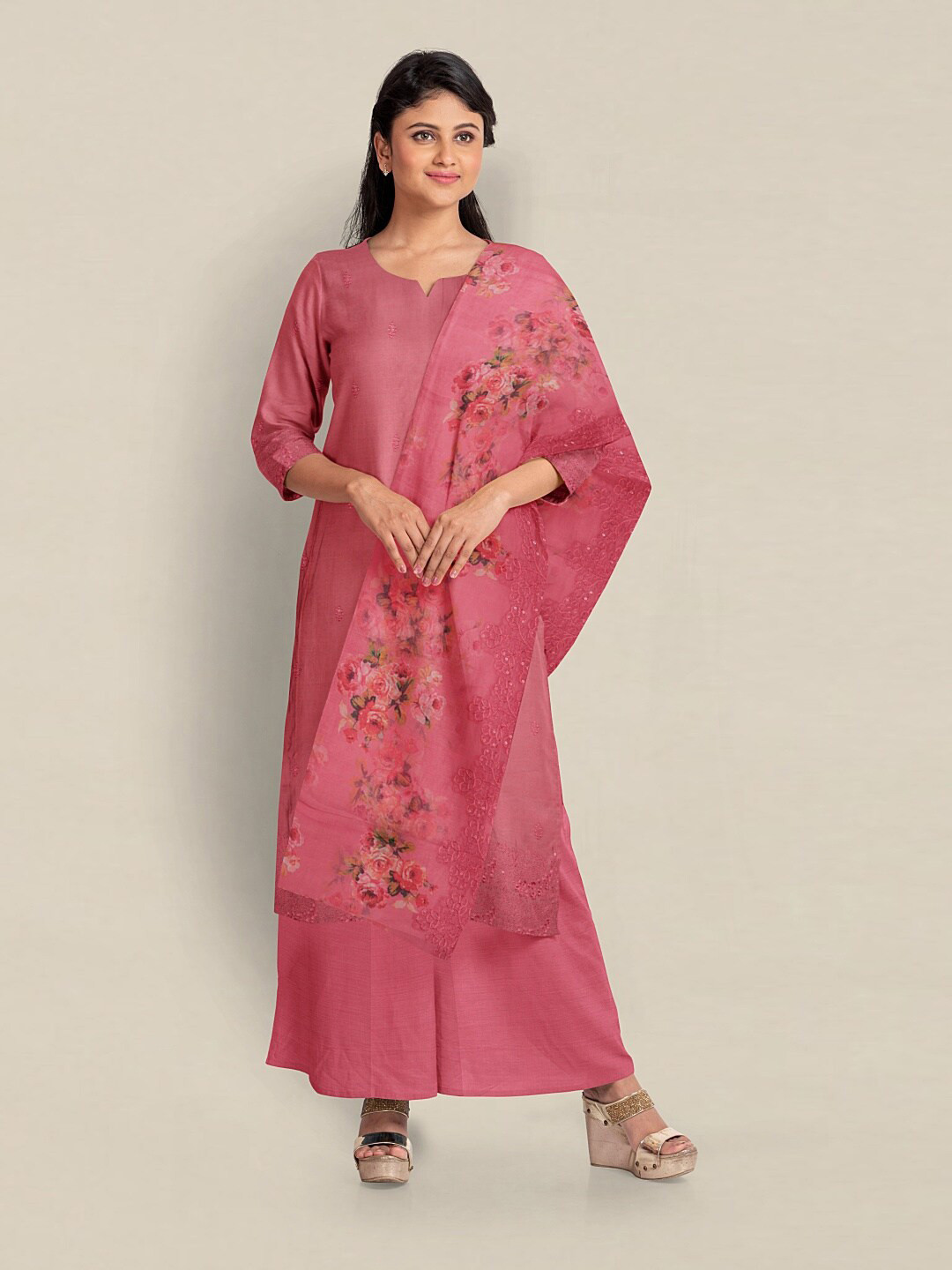 

Pothys Printed Unstitched Dress Material, Pink
