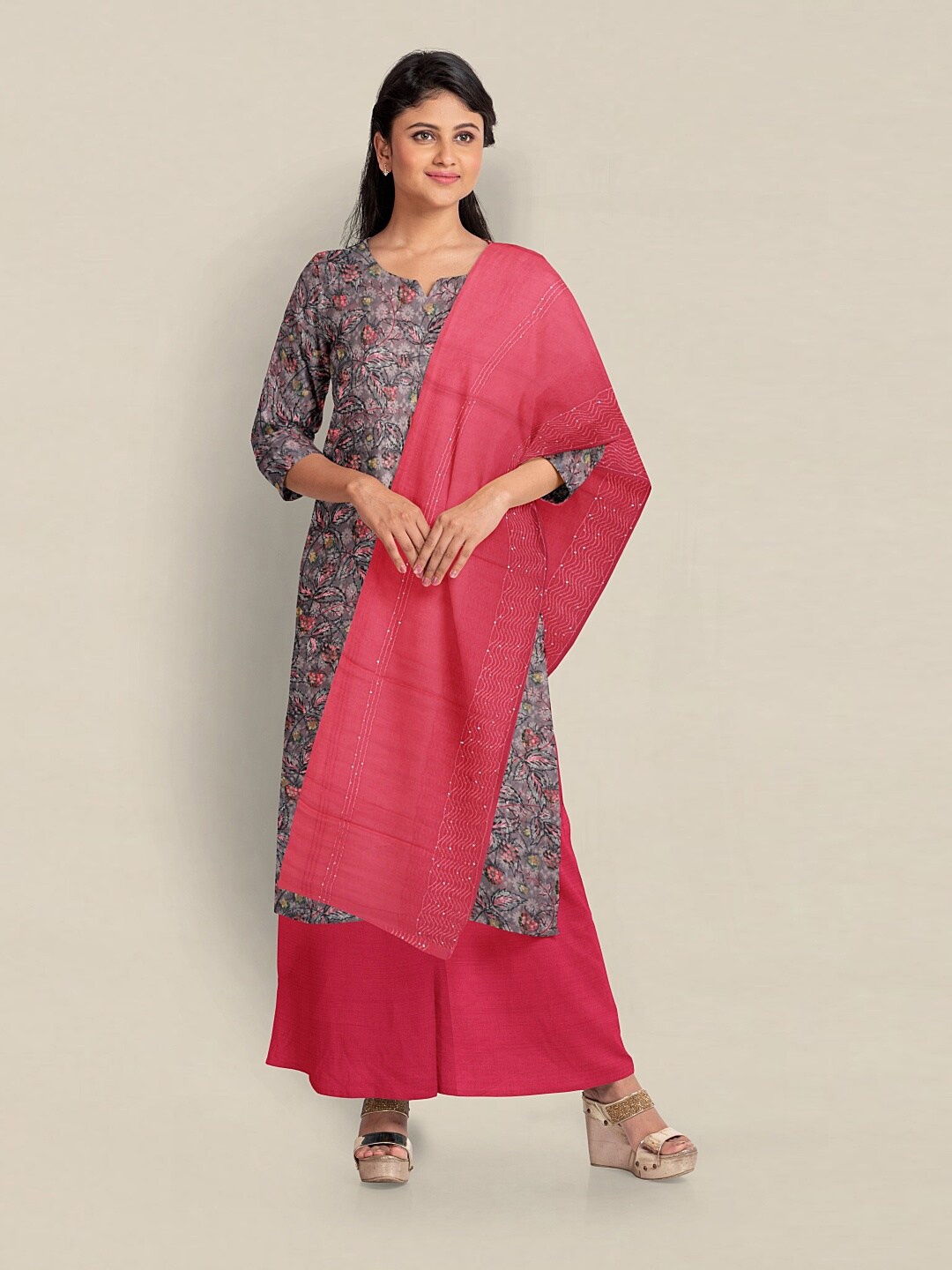 

Pothys Printed Unstitched Dress Material, Grey