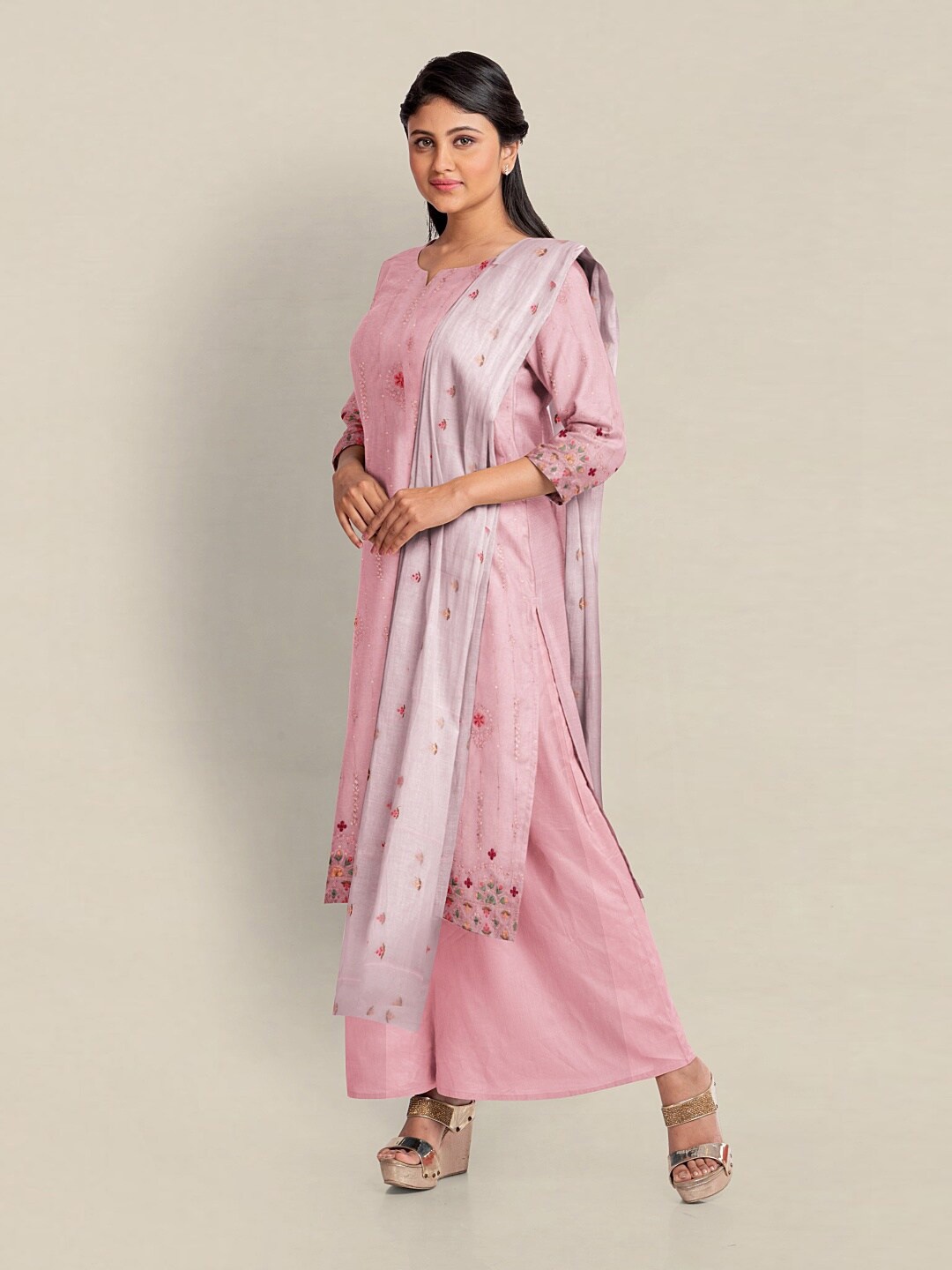 

Pothys Embroidered Unstitched Dress Material, Pink