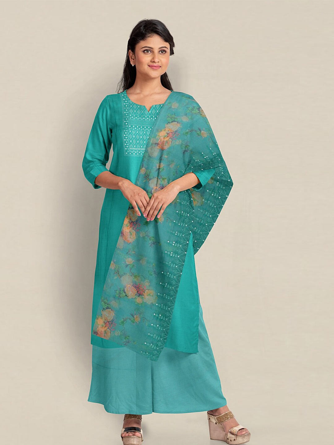 

Pothys Embroidered Unstitched Dress Material, Blue