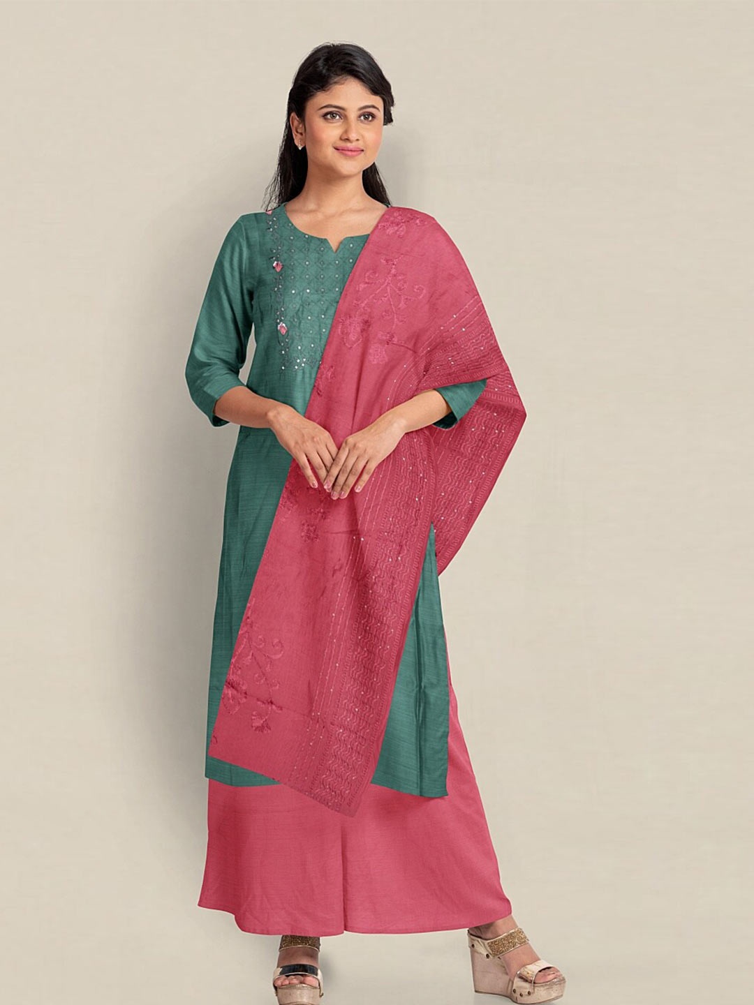 

Pothys Embroidered Unstitched Dress Material, Green