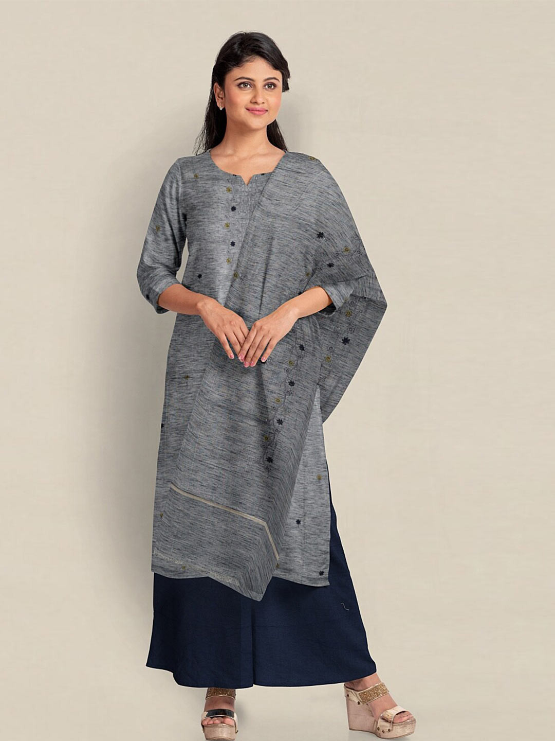 

Pothys Embroidered Unstitched Dress Material, Grey
