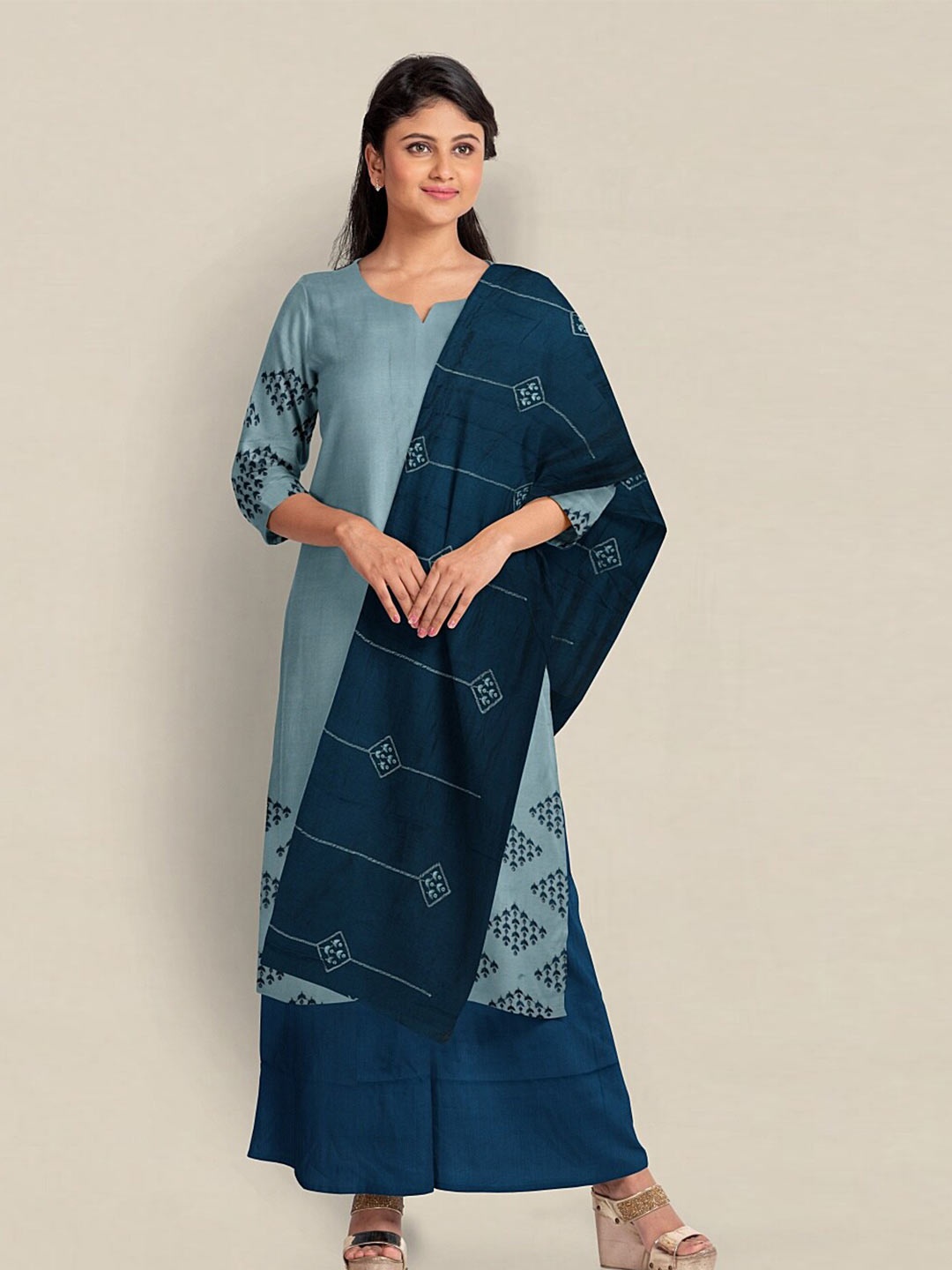 

Pothys Printed Unstitched Dress Material, Blue