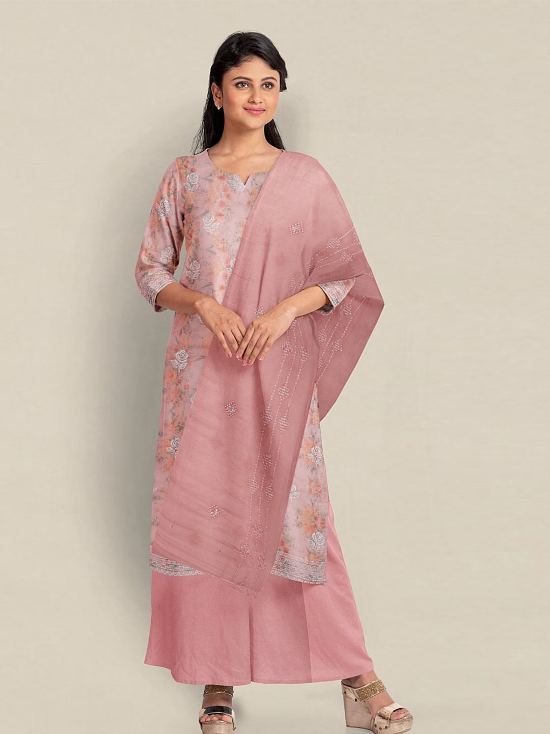 

Pothys Printed Organza Unstitched Dress Material, Peach