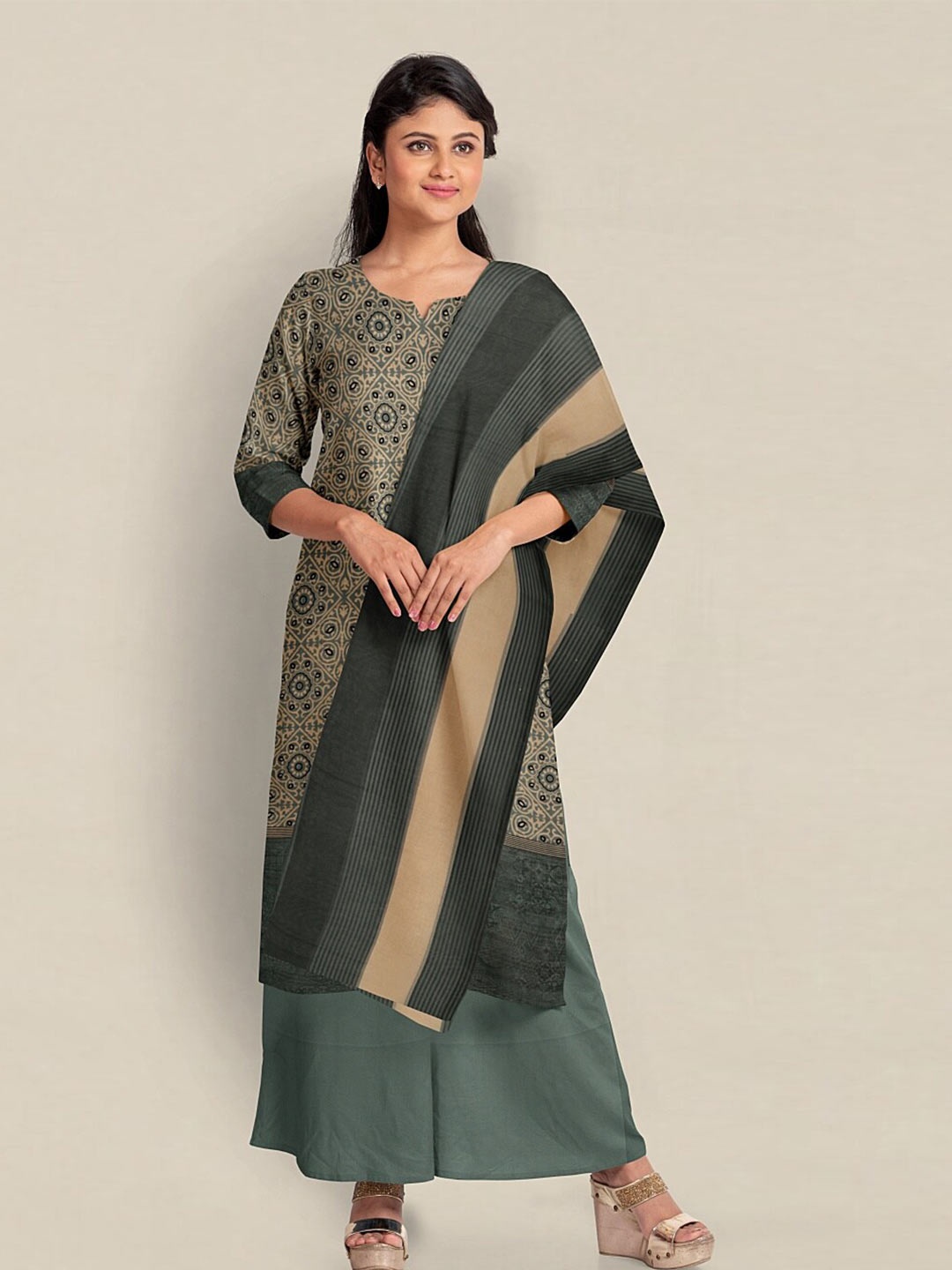 

Pothys Printed Unstitched Dress Material, Green