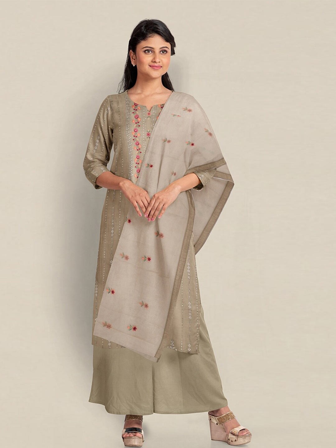 

Pothys Embroidered Unstitched Dress Material, Grey