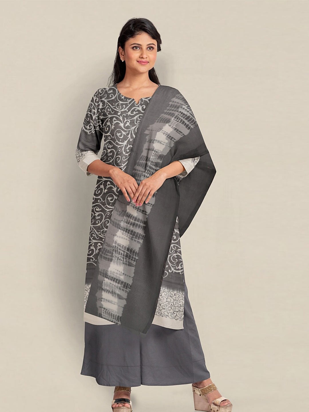 

Pothys Printed Unstitched Dress Material, Grey