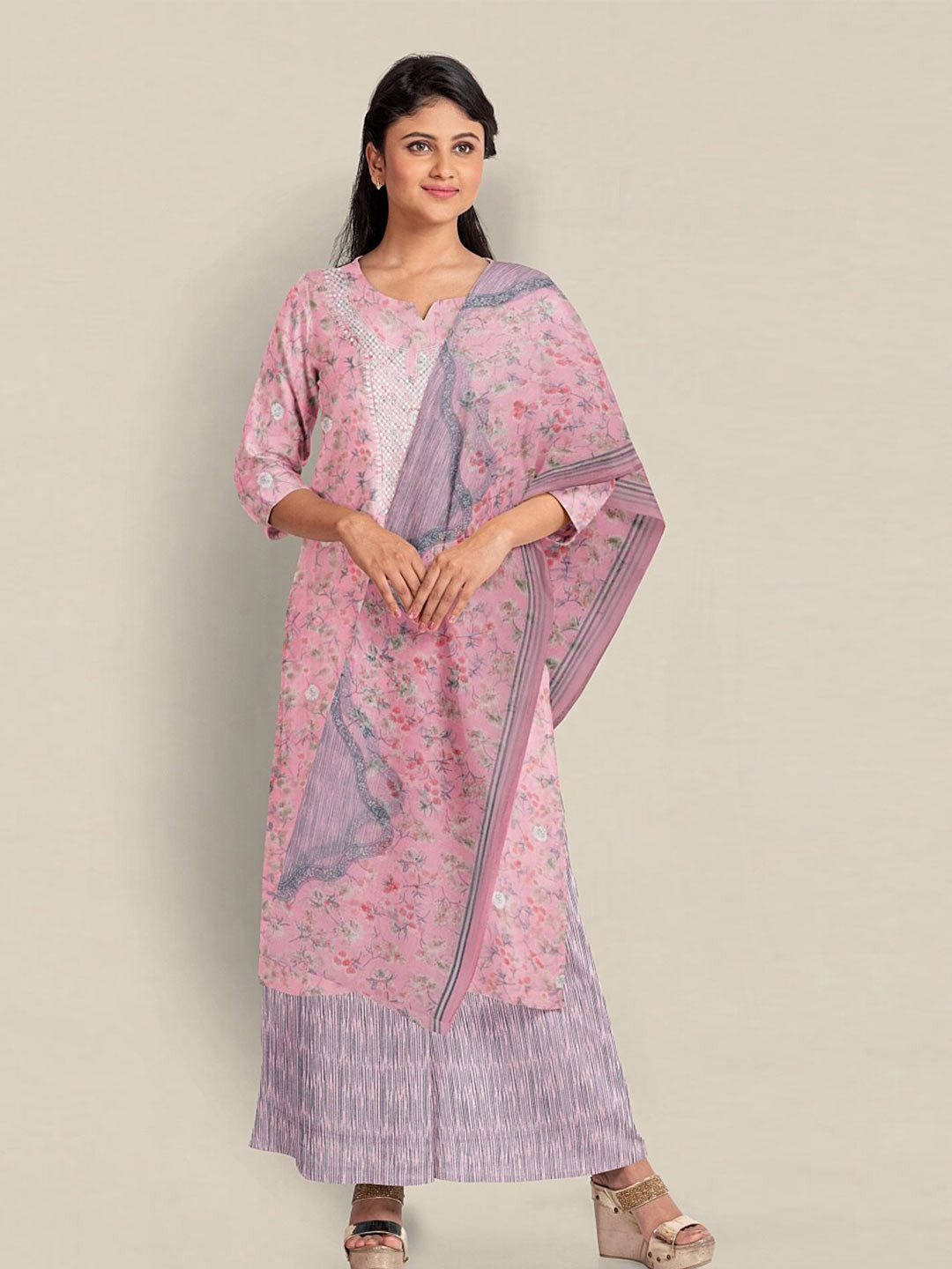 

Pothys Printed Unstitched Dress Material, Pink