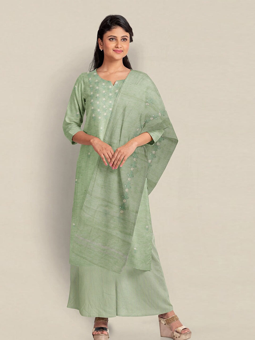 

Pothys Unstitched Dress Material, Green