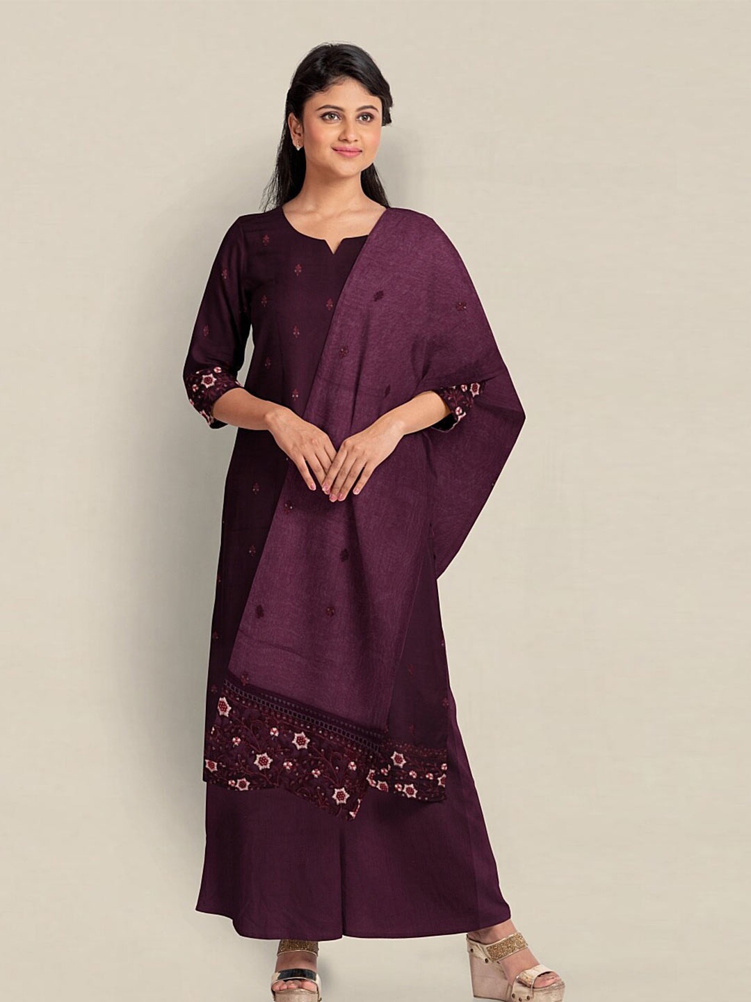 

Pothys Floral Printed Unstitched Dress Material, Purple