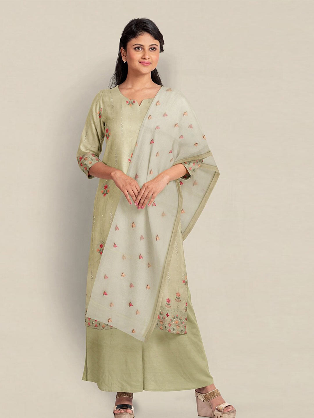 

Pothys Unstitched Dress Material, Green