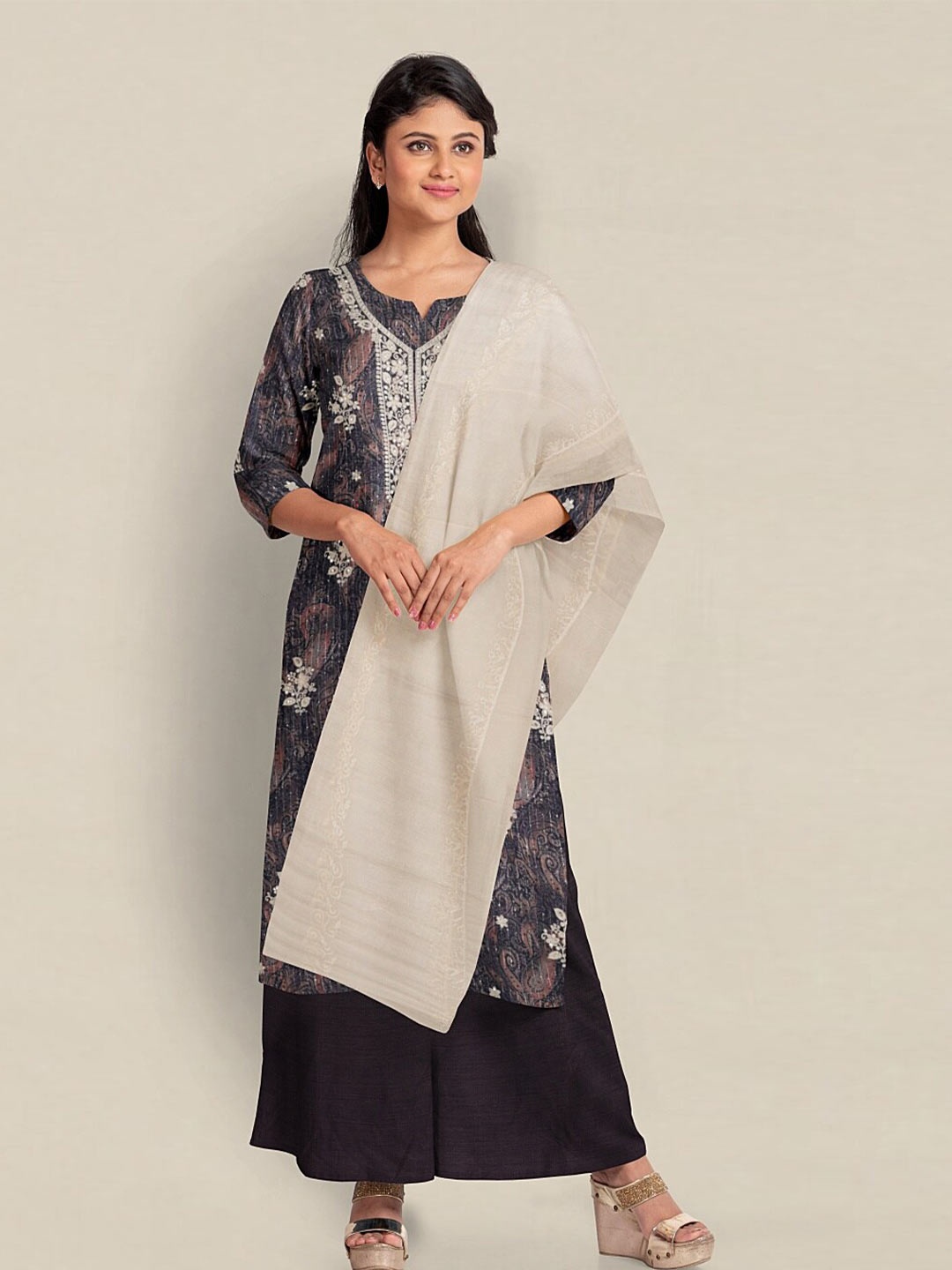 

Pothys Printed Unstitched Dress Material, Navy blue