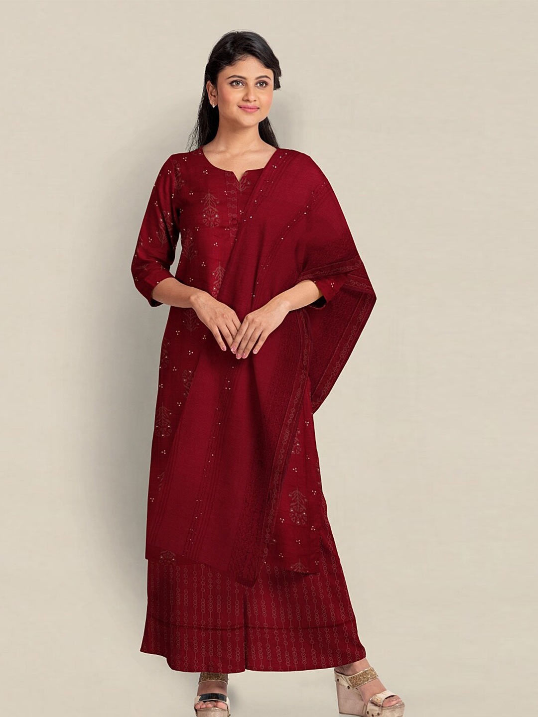 

Pothys Printed Unstitched Dress Material, Maroon
