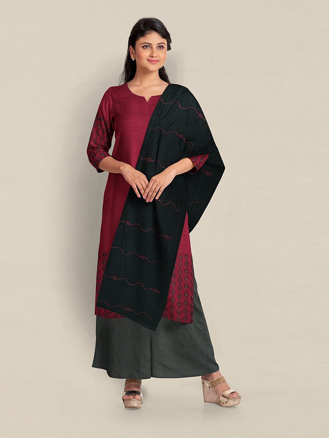 

Pothys Embroidered Unstitched Dress Material, Magenta