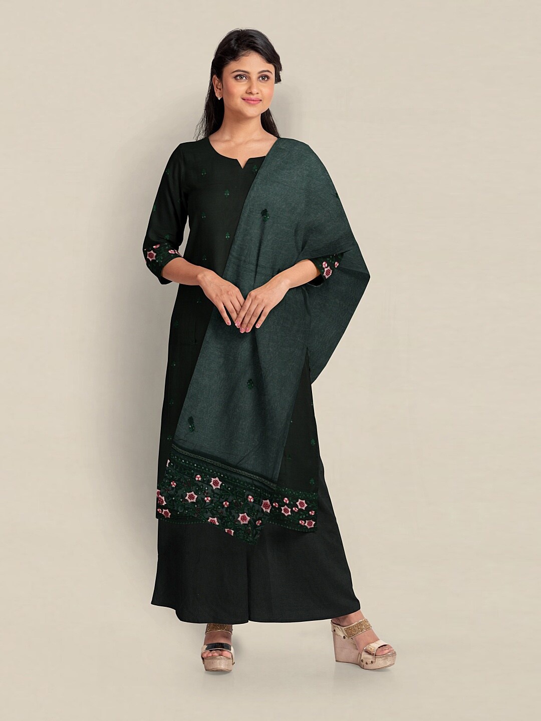 

Pothys Floral Printed Unstitched Dress Material, Green