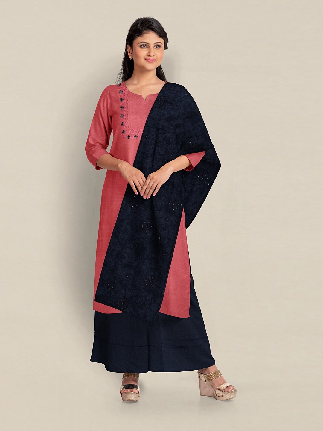 

Pothys Embroidered Unstitched Dress Material, Pink