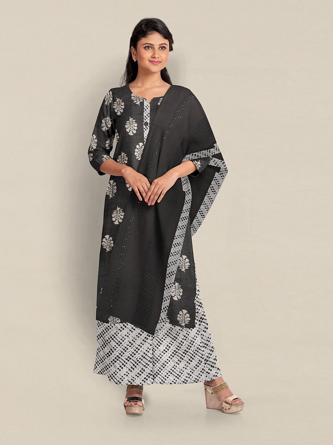 

Pothys Printed Unstitched Dress Material, Grey