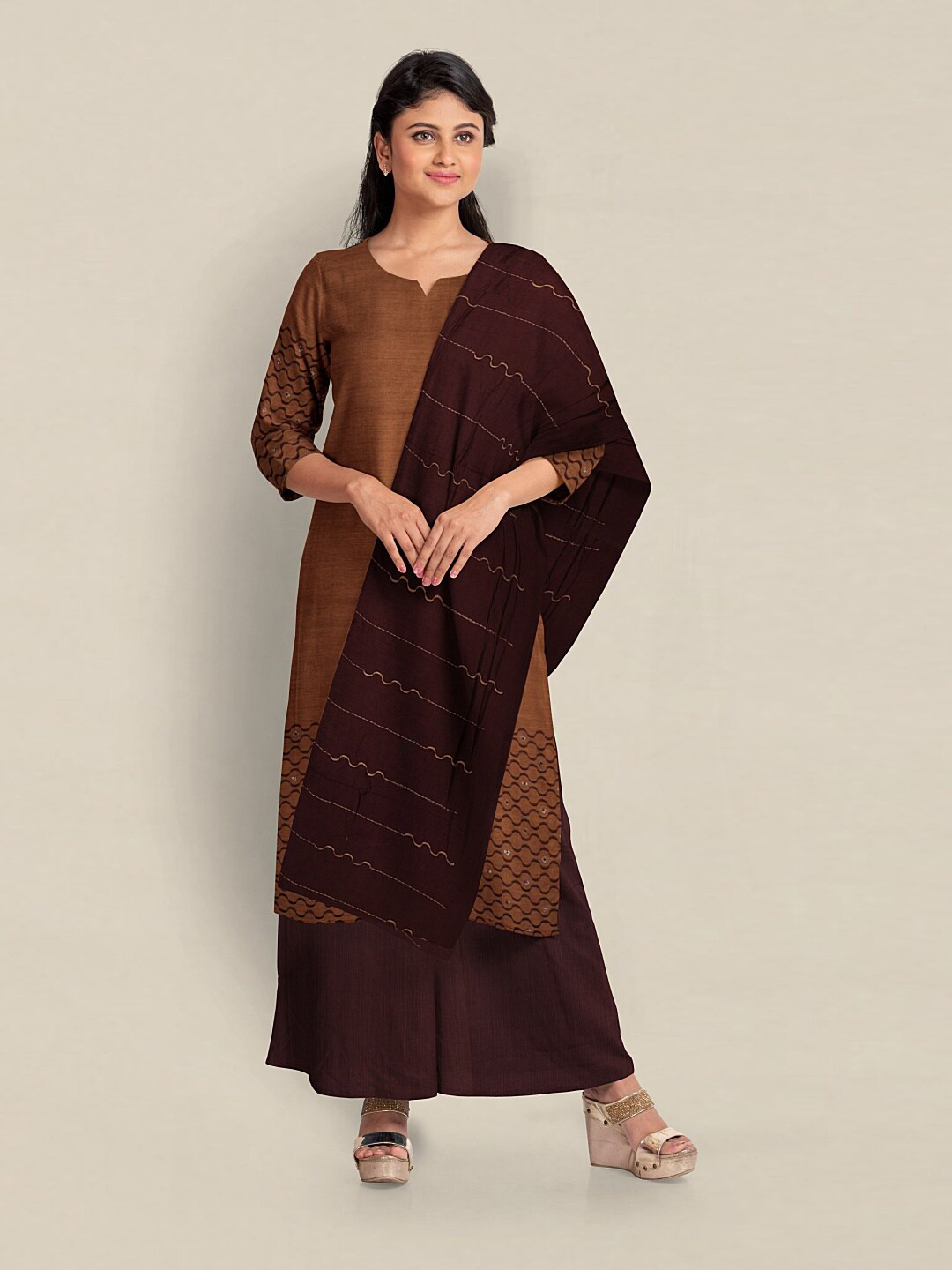 

Pothys Printed Unstitched Dress Material, Brown