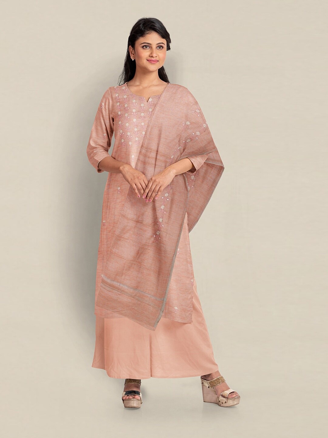 

Pothys Unstitched Dress Material, Peach