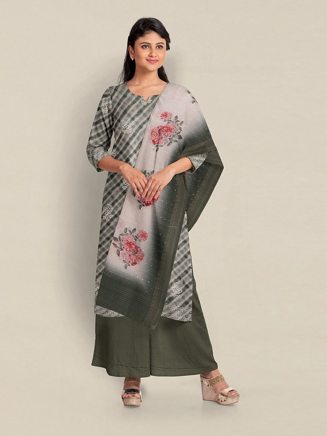 

Pothys Printed Unstitched Dress Material, Green