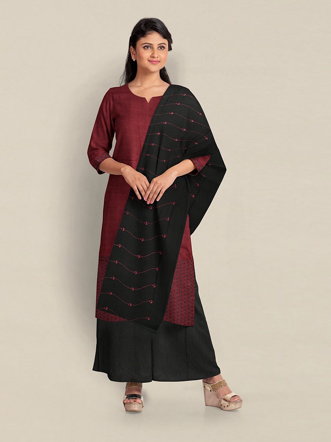 

Pothys Unstitched Dress Material, Maroon