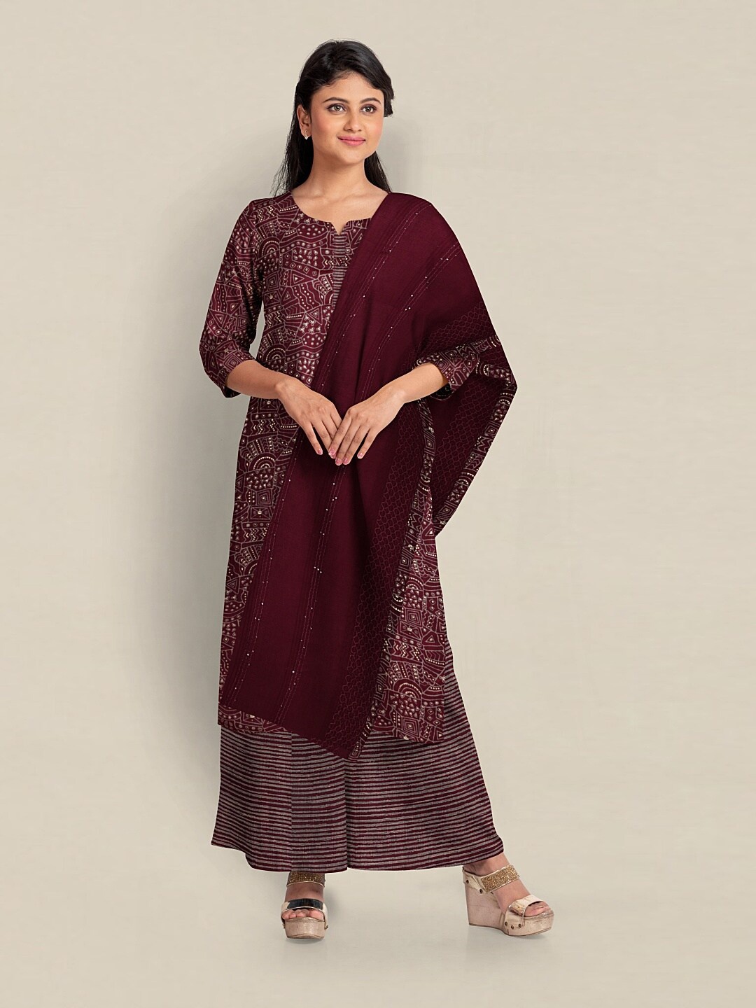 

Pothys Printed Viscose Rayon Unstitched Dress Material, Magenta