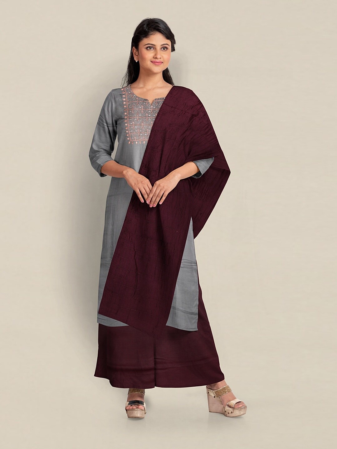 

Pothys Embroidered Unstitched Dress Material, Grey