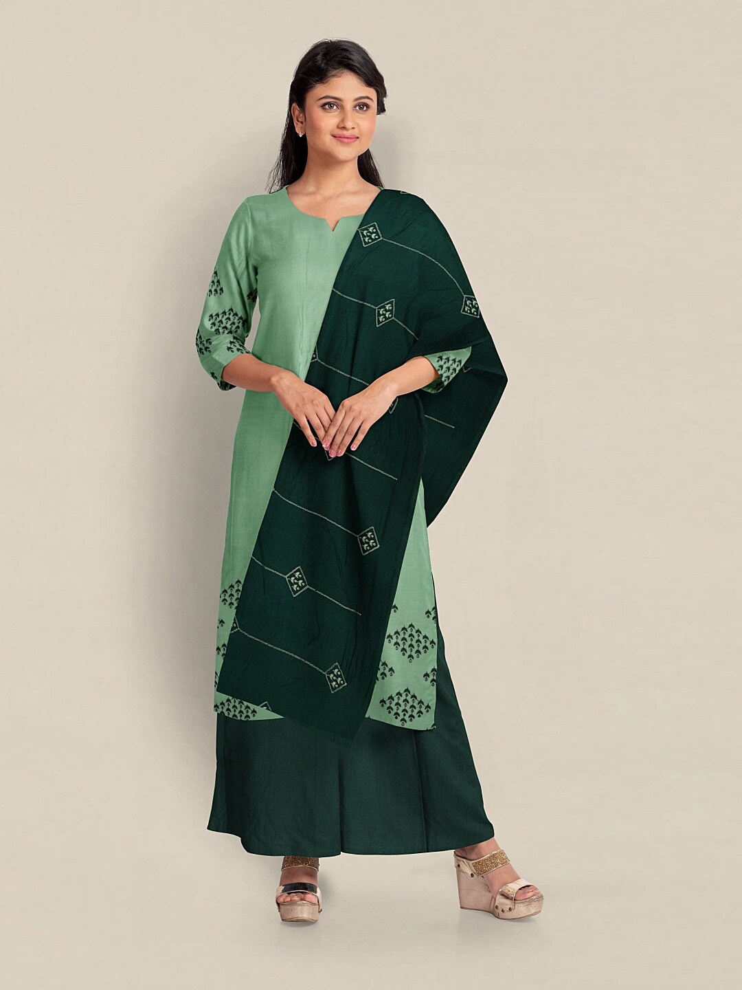 

Pothys Printed Unstitched Dress Material, Green
