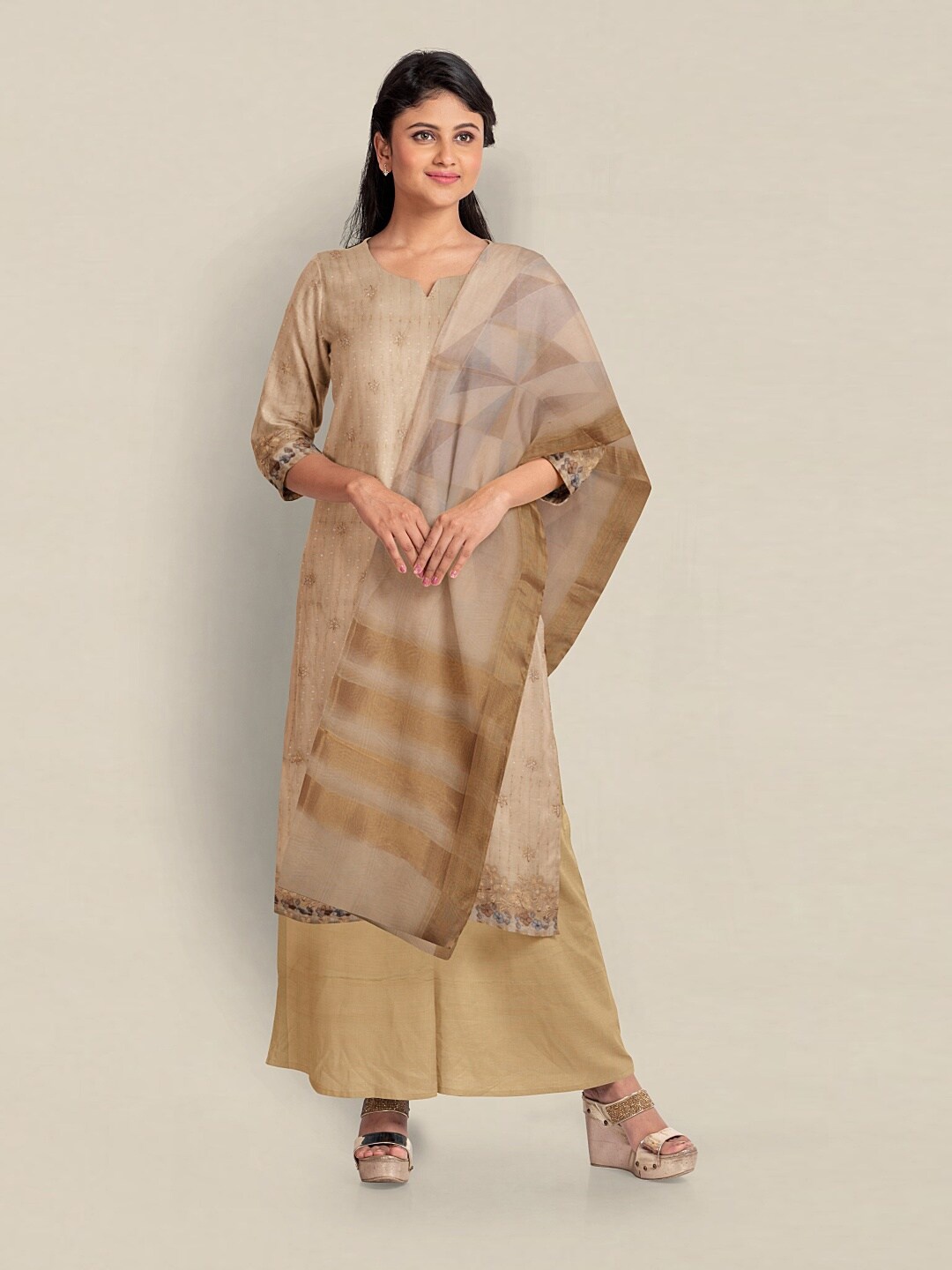 

Pothys Printed Organza Unstitched Dress Material, Gold